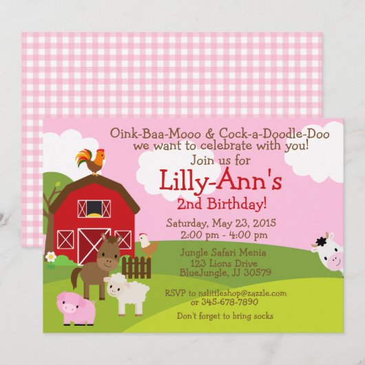 Invitation d'anniversaire Barnyard (Devant / Derrière)