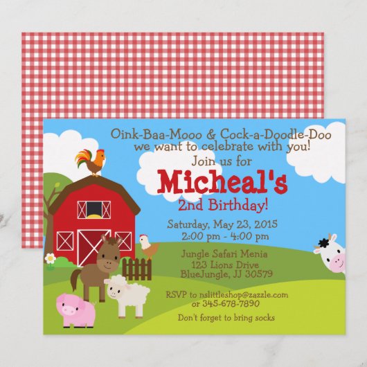 Invitation d'anniversaire Barnyard (Devant / Derrière)