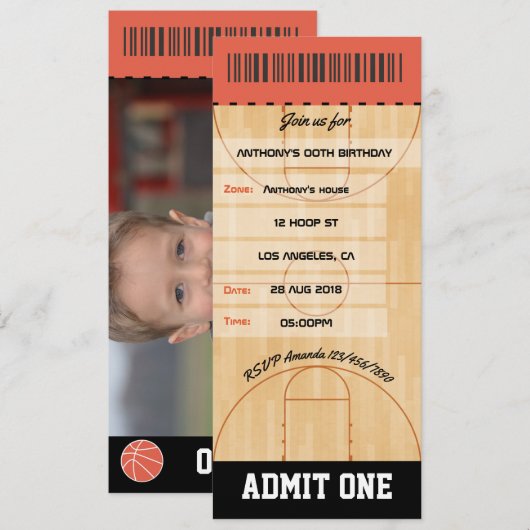 Invitation d'anniversaire Basket-ball ajouter une (Devant / Derrière)