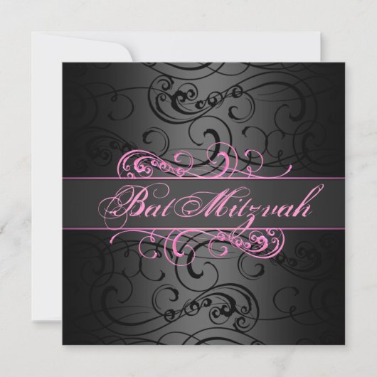 Invitation d'anniversaire bat mitzvah rose et noir (Devant)