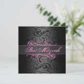 Invitation d'anniversaire bat mitzvah rose et noir (Debout devant)