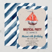 Invitation d'anniversaire bateau nautique (Devant / Derrière)