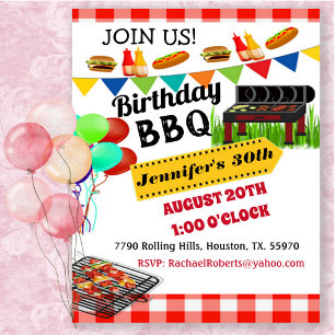 Invitation d'anniversaire BBQ à carreaux rouges