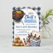 Invitation d'anniversaire BBQ Blue Gingham Grill a (Debout devant)