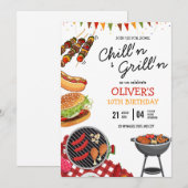 Invitation d'anniversaire BBQ, Fête de grillades e (Devant / Derrière)