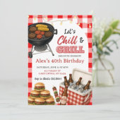 Invitation d'anniversaire BBQ Red Gingham Grill an (Debout devant)