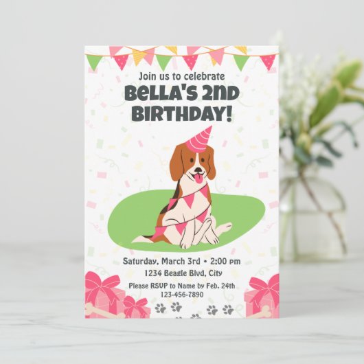Invitation d'anniversaire beagle (Debout devant)