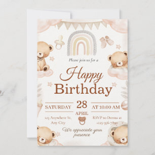 Invitation d'anniversaire bébé ours en peluche
