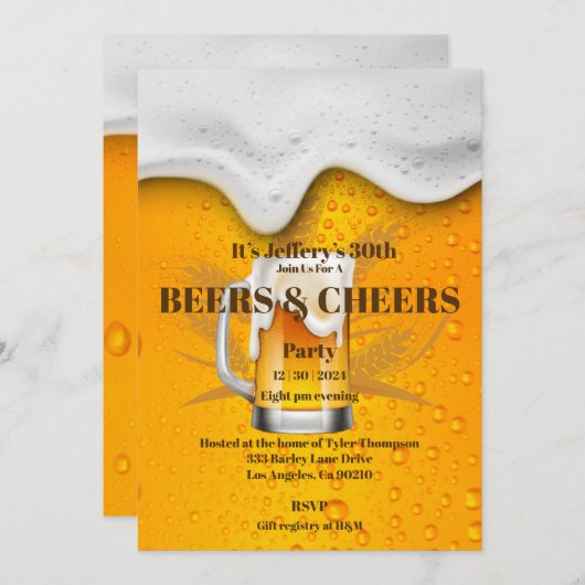 Invitation d'anniversaire Beer & Cheers (Devant / Derrière)