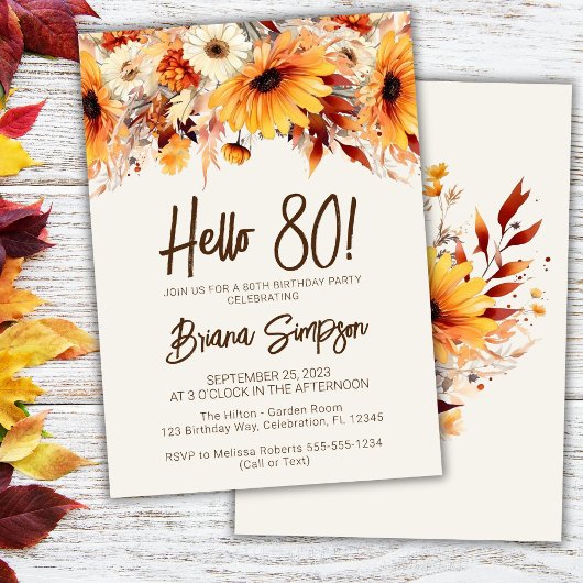 Invitation d'anniversaire beige florale 80 ans