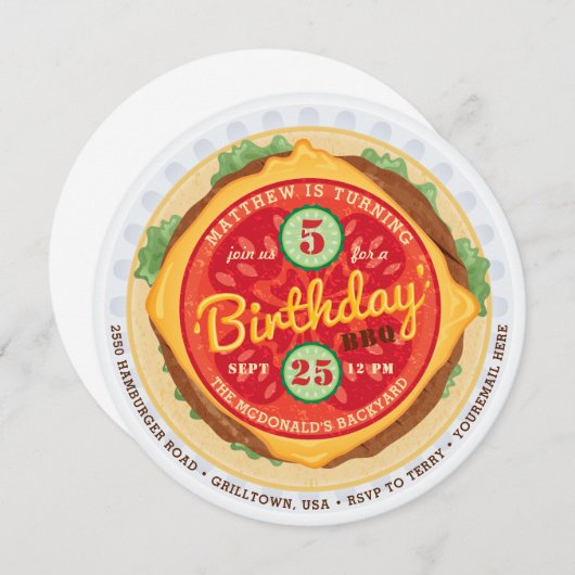 Invitation d'anniversaire Big Burger (Devant / Derrière)