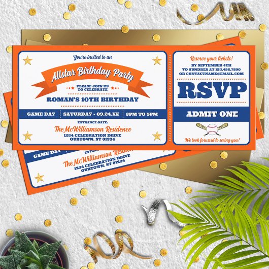 Invitation d'anniversaire Billet Baseball Allstar