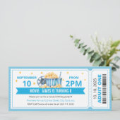 Invitation d'anniversaire billet de cinéma bleu (Debout devant)