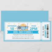 Invitation d'anniversaire billet de cinéma bleu (Devant / Derrière)