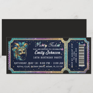 Invitation d'anniversaire billet de fête en or