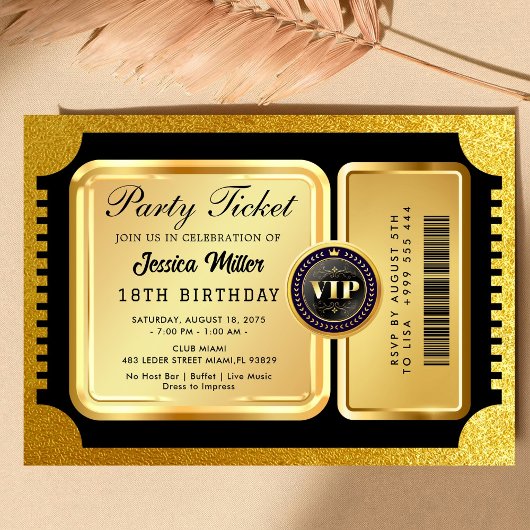Invitation d'anniversaire billet de fête VIP Luxe