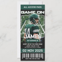 Invitation d'anniversaire Billet de Football Vert