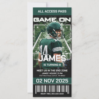 Invitation d'anniversaire Billet de Football Vert