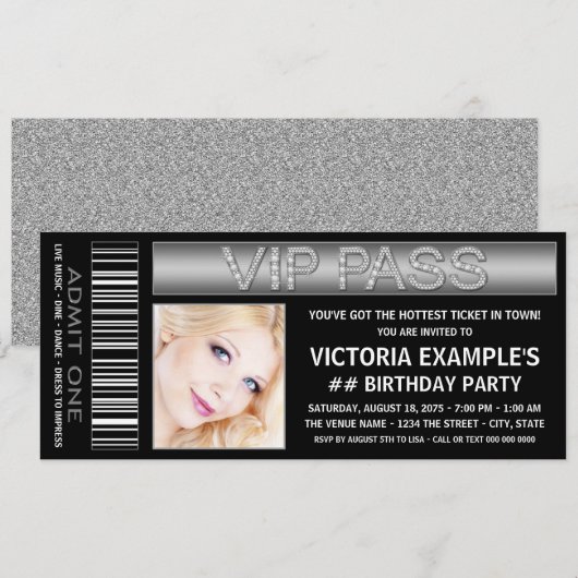 Invitation d'anniversaire Billet de passeport VIP (Devant / Derrière)