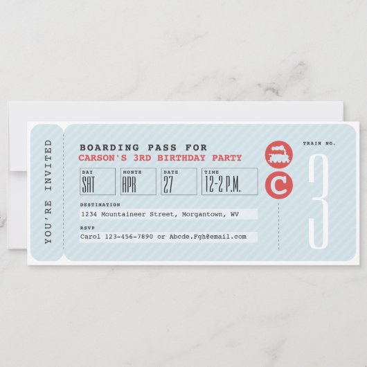 Invitation d'anniversaire billet de train (Devant)