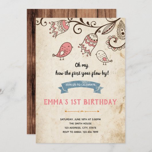 Invitation d'anniversaire Birdies (Devant / Derrière)