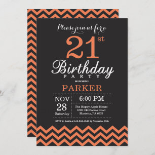 Invitation d'anniversaire Black and Coral Chevron