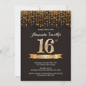 Invitation d'anniversaire Black and Gold Glitt6r (Devant)