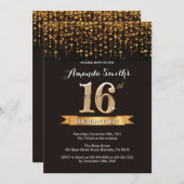 Invitation d'anniversaire Black and Gold Glitt6r (Devant / Derrière)