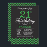 Invitation d'anniversaire Black and Green Chevron<br><div class="desc">21e Invitation d'anniversaire avec Black et Green Chevron. Tableau de bord. Anniversaire adulte. Invitation Anniversaire homme ou femme.
Pour plus de personnalisation,  cliquez sur le bouton "Customiser" et utilisez notre outil de conception pour modifier ce modèle.</div>