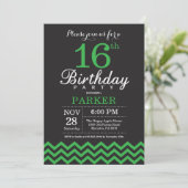 Invitation d'anniversaire Black and Green Chevron (Debout devant)