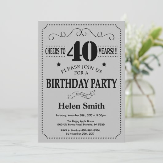 Invitation d'anniversaire Black and Silver Grey (Debout devant)