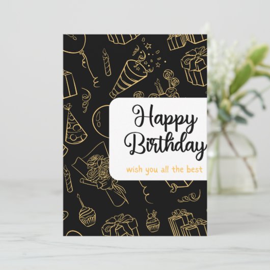 Invitation d'anniversaire Black & Gold (Debout devant)