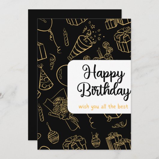 Invitation d'anniversaire Black & Gold (Devant / Derrière)