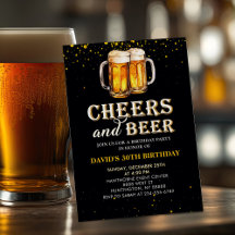 Invitation d'anniversaire Black Gold Cheers and Be