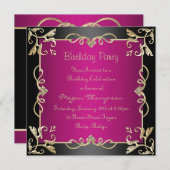 Invitation d'anniversaire Black/Gold et Hot Pink (Devant / Derrière)