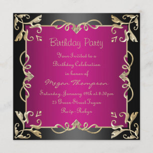 Invitation d'anniversaire Black/Gold et Hot Pink