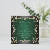 Invitation d'anniversaire Black/Gold & Green Swirl (Debout devant)