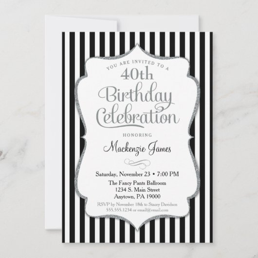 Invitation d'anniversaire Black Silver Adulte (Devant)