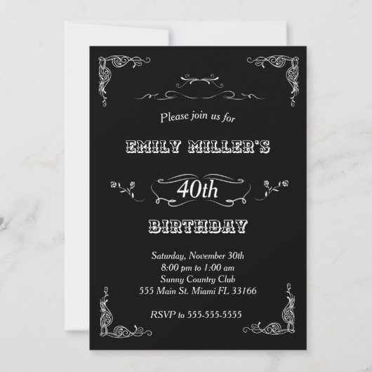 Invitation d'anniversaire blanche en tableau noir (Devant)