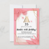 Invitation d'anniversaire blanche et rose 35e (Devant)