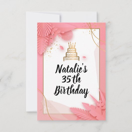 Invitation d'anniversaire blanche et rose 35e (Dos)