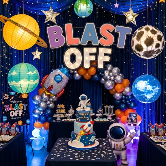 Invitation d'anniversaire Blast Off Space pour gar