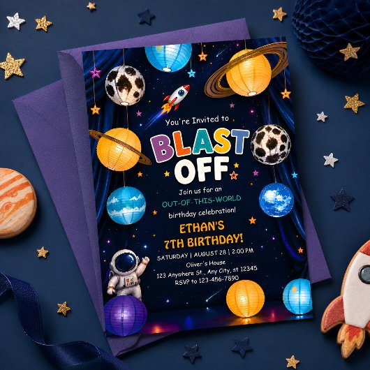 Invitation d'anniversaire Blast Off Space pour gar