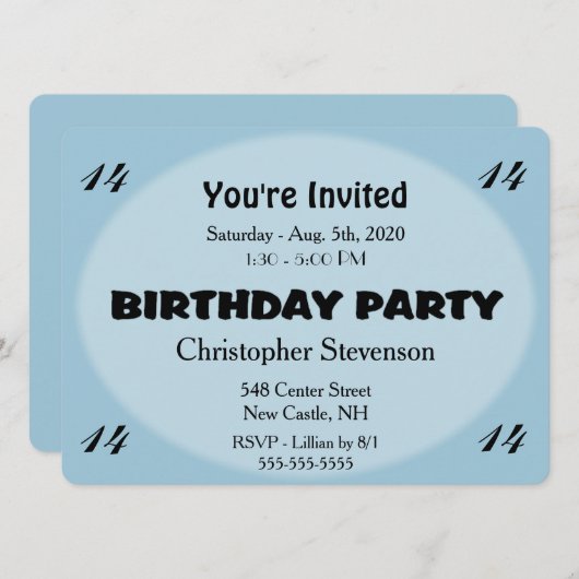 Invitation d'anniversaire bleu (Devant / Derrière)