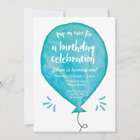 Invitation d'anniversaire | Bleu Aquarelle (Devant)