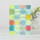 Invitation d'anniversaire bleu ciel et cercles col (Debout devant)