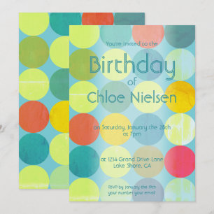 Invitation d'anniversaire bleu ciel et cercles col