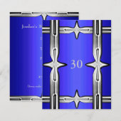 Invitation d'anniversaire bleu cobalt et argent (Devant / Derrière)