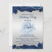 Invitation d'anniversaire bleu et argent (Devant)