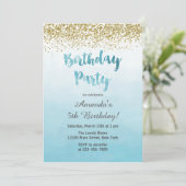 Invitation d'anniversaire bleu et or (Debout devant)
